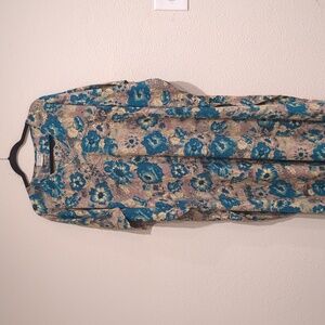 Vintage Gold Coast Blue Floral Kimino Caftan Swim Coverup One Size